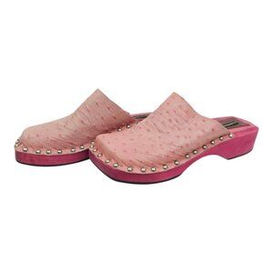 Claudia Ciuti Studded Clogs Mule Women US 6 EU 36 Pink Textured Ostrich Leather